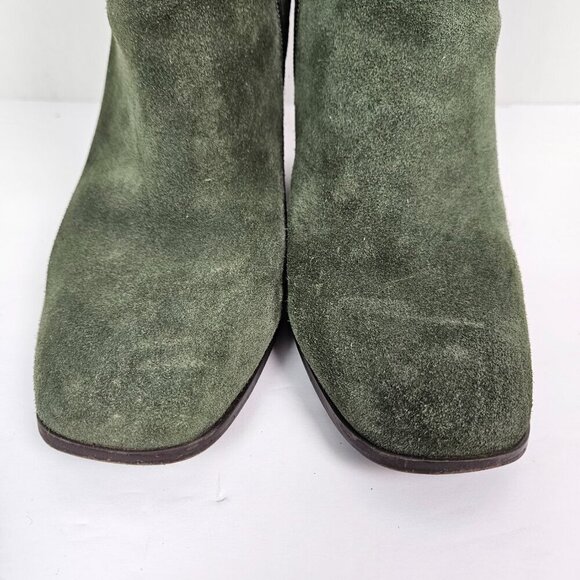 Nordstrom Rack Harper Lea Olive Green Suede Stacked Heel Square Toe Ankle Boot - Picture 3 of 11